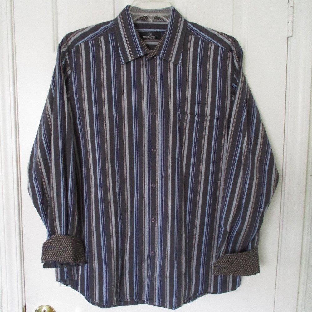 Bugatchi Mens L/S Cotton Stripe Button Down Casual Shirt - Size 17/35-36 or XL